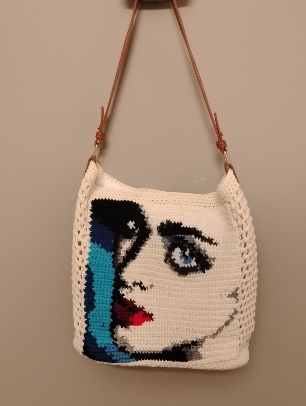 Cream Crochet Face Hobo Bag with Colorful Accent